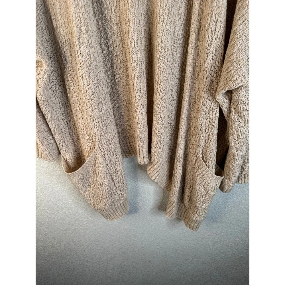Miracle Women Beige Open Front Batwing‎ Pocket Knit Cardigan Size S/M